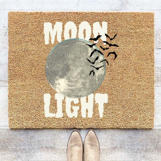 Dark Green Illustrated Moon Light Bat Coir Doormats