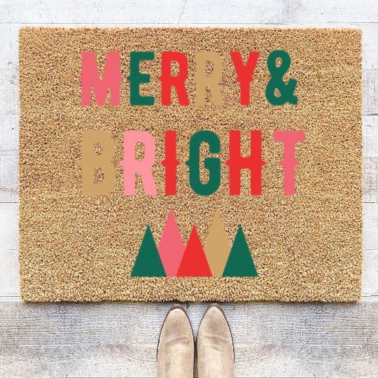 Merry and Bright Christmas tree Coir Doormats