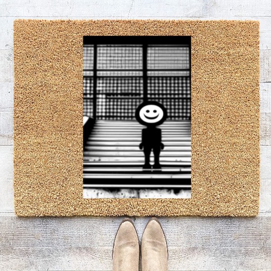Smiley Face in Coir Doormats Standing on the Steps Street