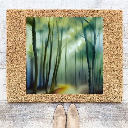 Fog in the water color forest Coir Doormats