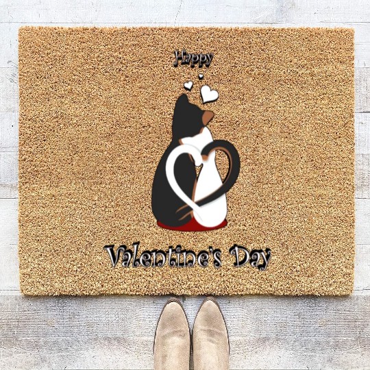 Happy Valentine's day my cats Coir Doormats