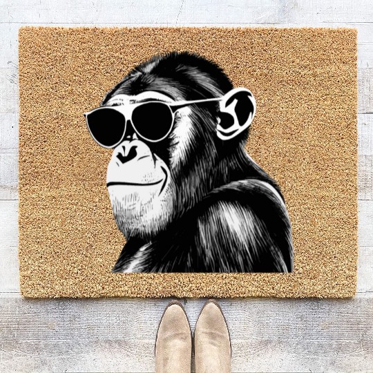 Chimpanzee with sunglasses Coir Doormats