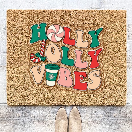 holly jolly vibes Coir Doormats
