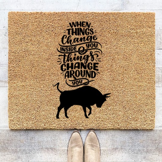 stay positive with a black bull sticker Coir Doormats