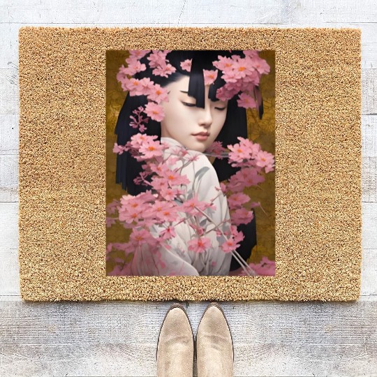 Japanese Geisha Digital Art Print POSTER Coir Doormats