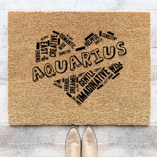 Aquarius Heart Word Cloud Doodle Astrology Zodiac Coir Doormats