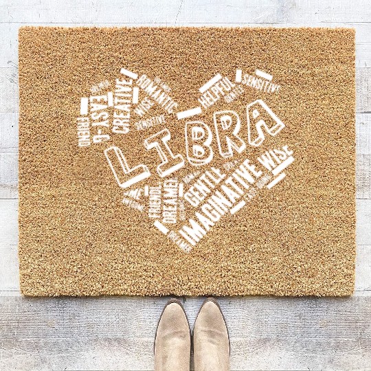 Libra Heart Word Cloud Doodle Astrology Zodiac Sta Coir Doormats