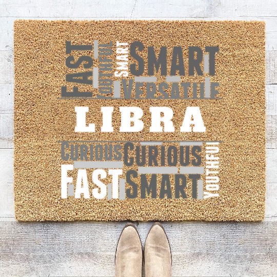 Libra Zodiac Star Sign Word Cloud Square Monochrom Coir Doormats
