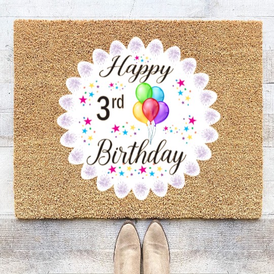 3rd Happy Birthday with Balloon Coir Doormats