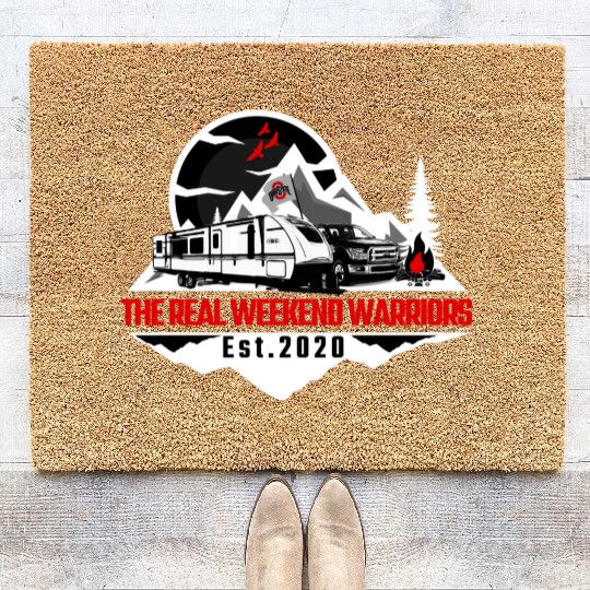 The Real Weekend Warriors Latest Logo in Red Coir Doormats