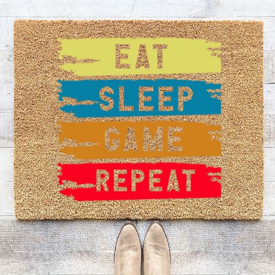 Eat Sleep Game Repeat Funny Gaming Coir Doormats Design