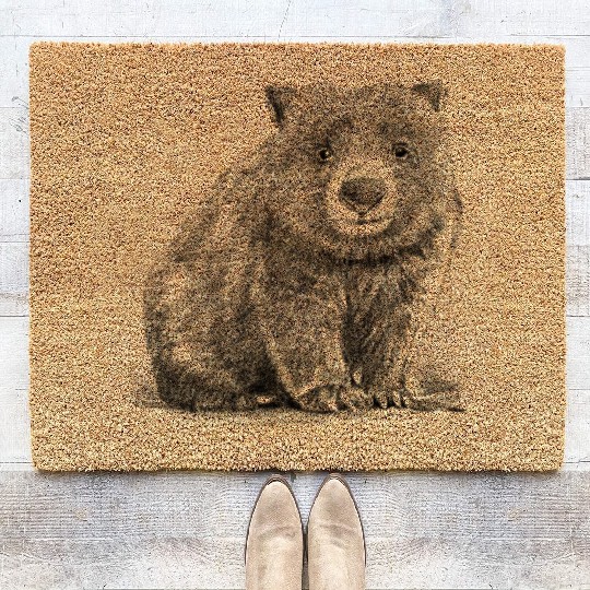 Realistic wombat handrawn Coir Doormats