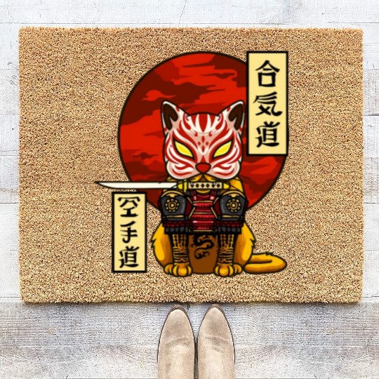 Samurai Cat Coir Doormats