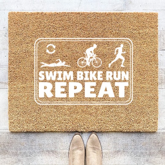 Triathlete running swimming cycling repeat Coir Doormats
