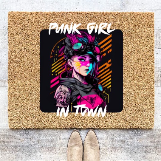 Graffiti Style - Punk Girl In Town 1 Coir Doormats