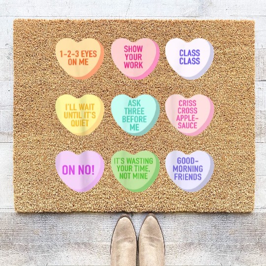 Teacher Valentines Day Conversation Heart School Coir Doormats