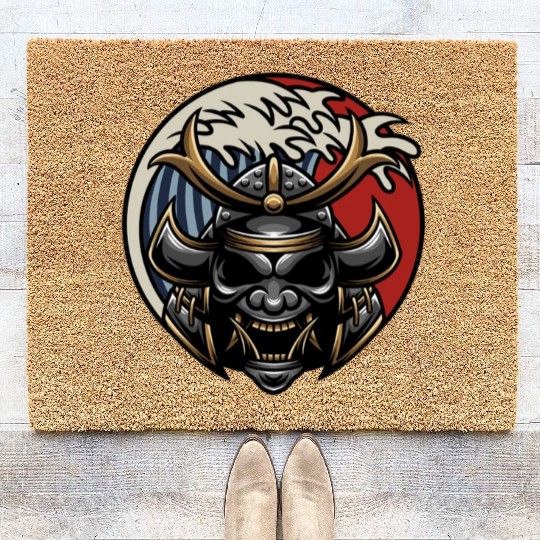 Samurai japan graphic grey mask Coir Doormats