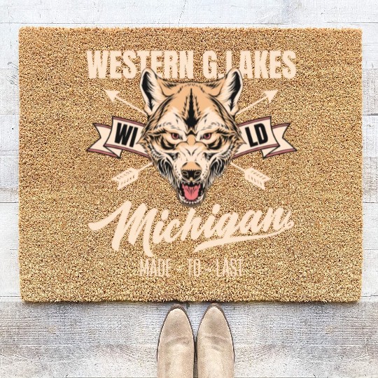 Western great lakes Michigan home of the wolf Coir Doormats