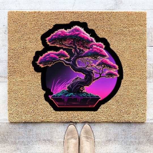 Synthwave Bonsai Tree Coir Doormats