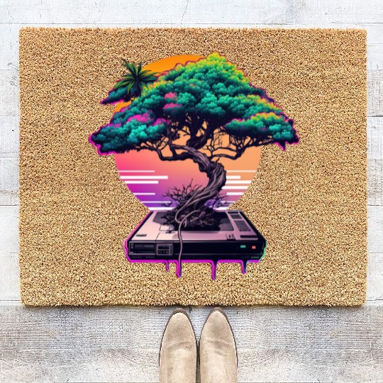 Synthwave Bonsai Tree Coir Doormats