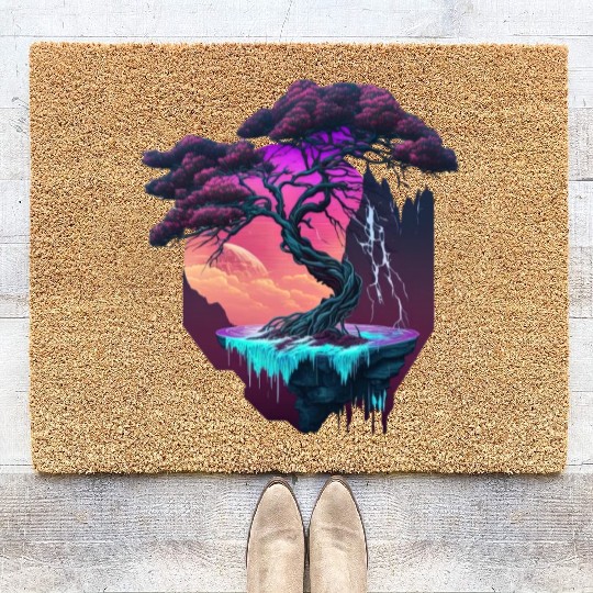 Synthwave Bonsai Tree Coir Doormats