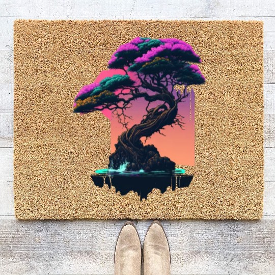 Synthwave Bonsai Tree Coir Doormats