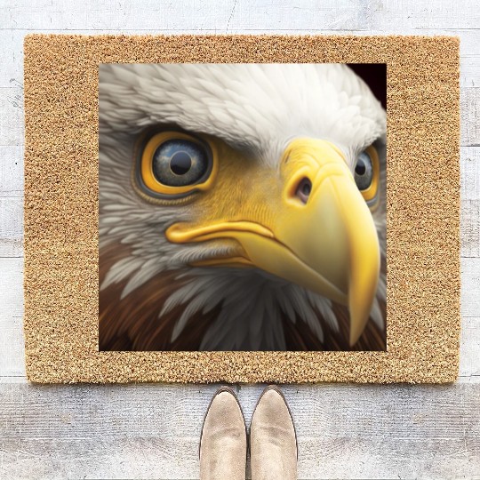 bald eagle eyes hyper realistic hyper details Coir Doormats