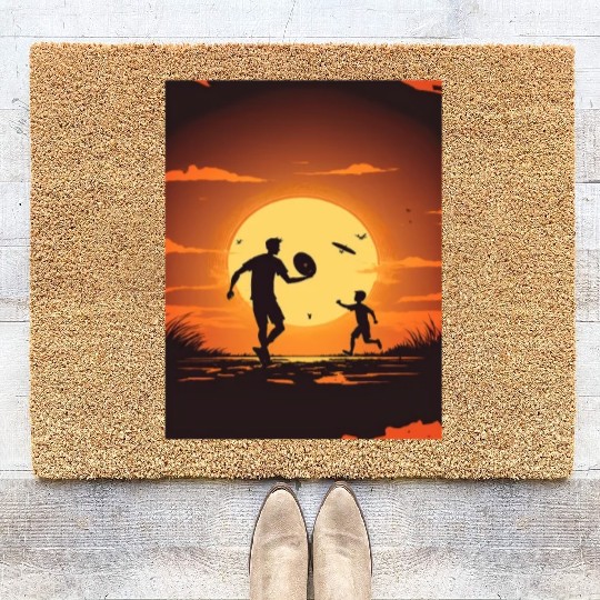 Ultimate Frisbee Fans Father and Son Playing Coir Doormats