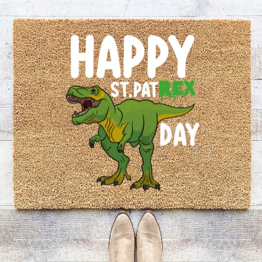Happy St Pat Rex Day Dinosaur Coir Doormats
