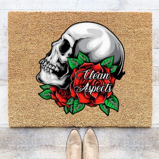 CA SKULL AND ROSES Coir Doormats