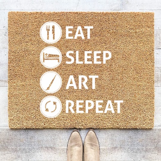 Funny Eat Sleep Art Repeat Artist Creative Gift Coir Doormats