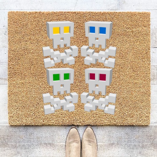 8-bit Pixel Pop Art Style Pirate Flag Skulls Coir Doormats