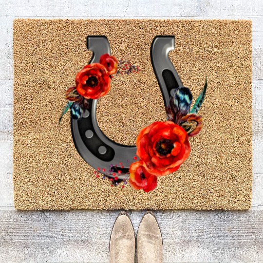 Floral Horseshoe With Poppies Coir Doormats