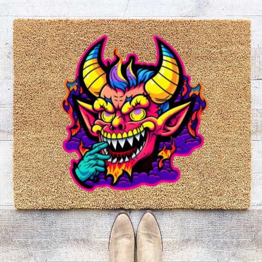 90's Style Neon Cartoon Crazy Devil Coir Doormats