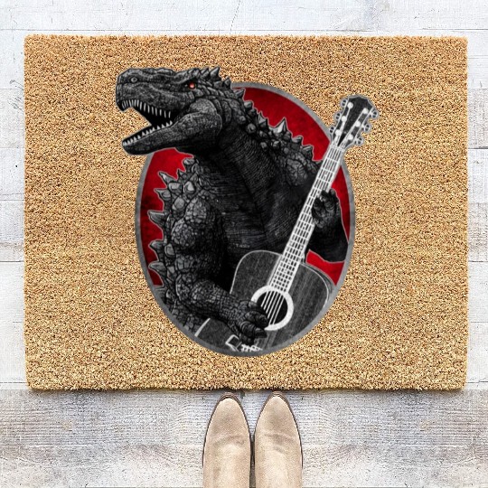 Kaiju playing guitar Coir Doormats