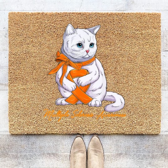 Multiple Sclerosis MS Awareness Cute Cat Wear Oran Coir Doormats