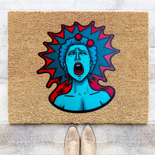 Blue woman screams, Crazy 90s style sticker Coir Doormats
