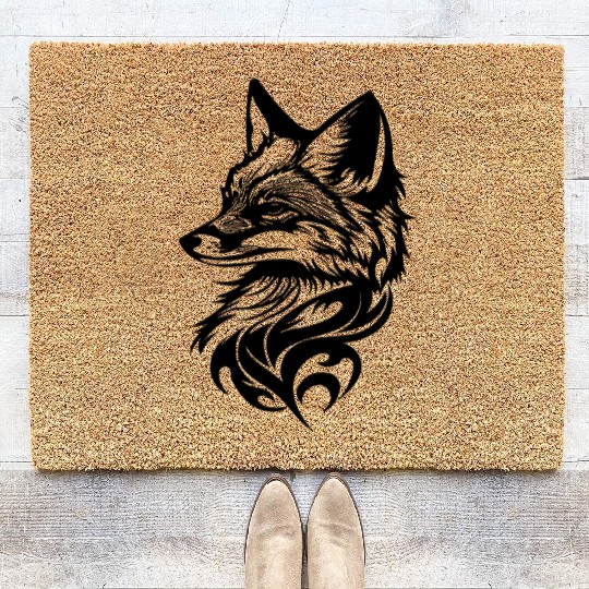 Fox Portrait In T Tattoo Ink Coir Doormats