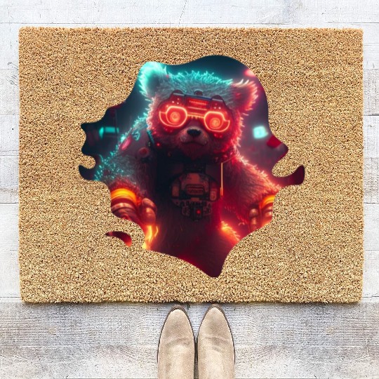 Cool Mecha Grizzly with Cyborg Steampunk Style Coir Doormats