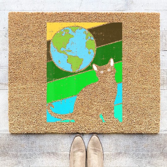Black Cat Earth Day Retro Kitten Lover Environment Coir Doormats