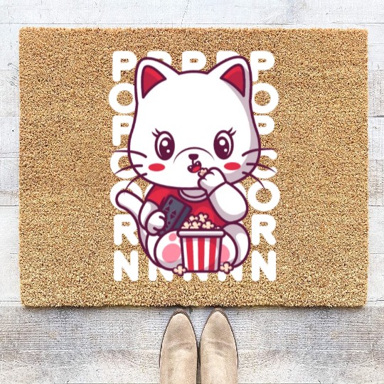 Cat Eating Popcorn Coir Doormats