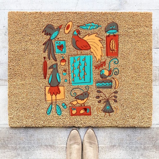 Retro 1950s Birds Of Paradise Pattern Coir Doormats