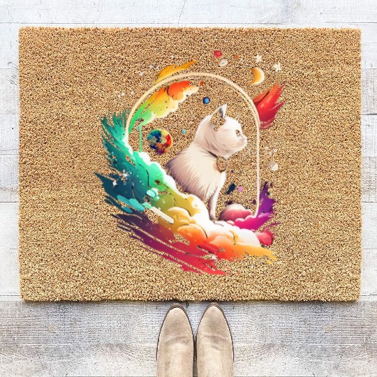 Space Cat on Galaxy Cat Lover Coir Doormats
