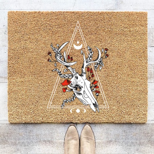 Gothic Deer Skull Moon Phase Witch Occult Coir Doormats