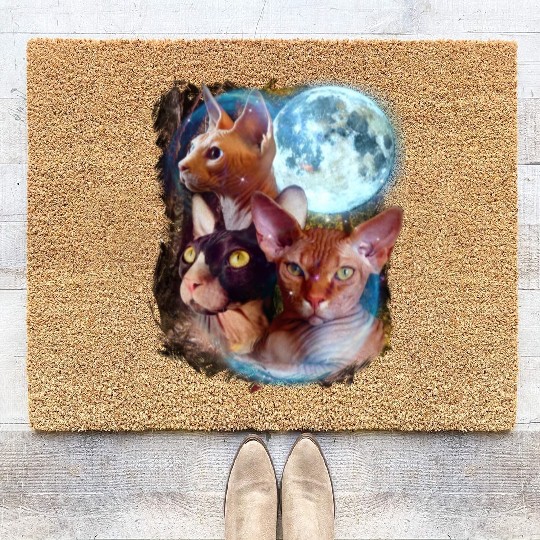 3 Moon Sphynx cats Animal Lovers Cute Kitty Cool Coir Doormats