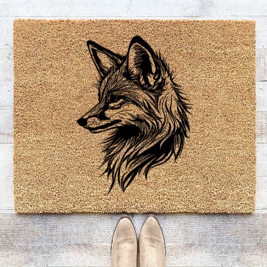 Cute Elegant Fox In Tattoo Ink Coir Doormats