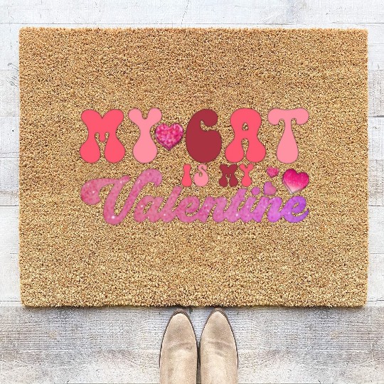 my cat is my valentine Sublimation Coir Doormats