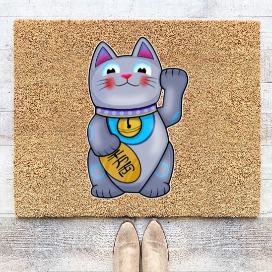 Cute Helpful Maneki Neko Lucky Cat Coir Doormats