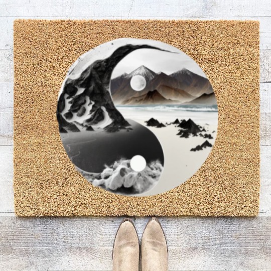 Ying Yang - mountains - beach Coir Doormats