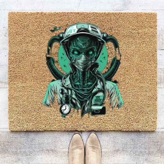 Alien Nurse Stethoscope Syringe UFO Coir Doormats